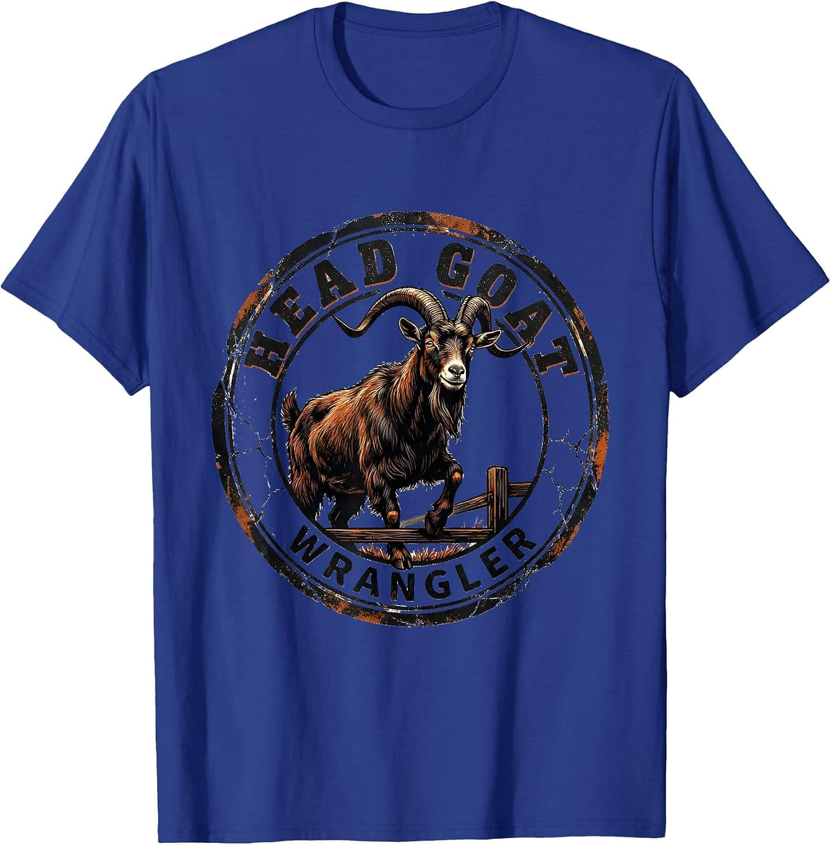 Men's Head Goat Wrangler Distressed Funny Goat Lover Farm Humor T-Shirt - Royal Blue