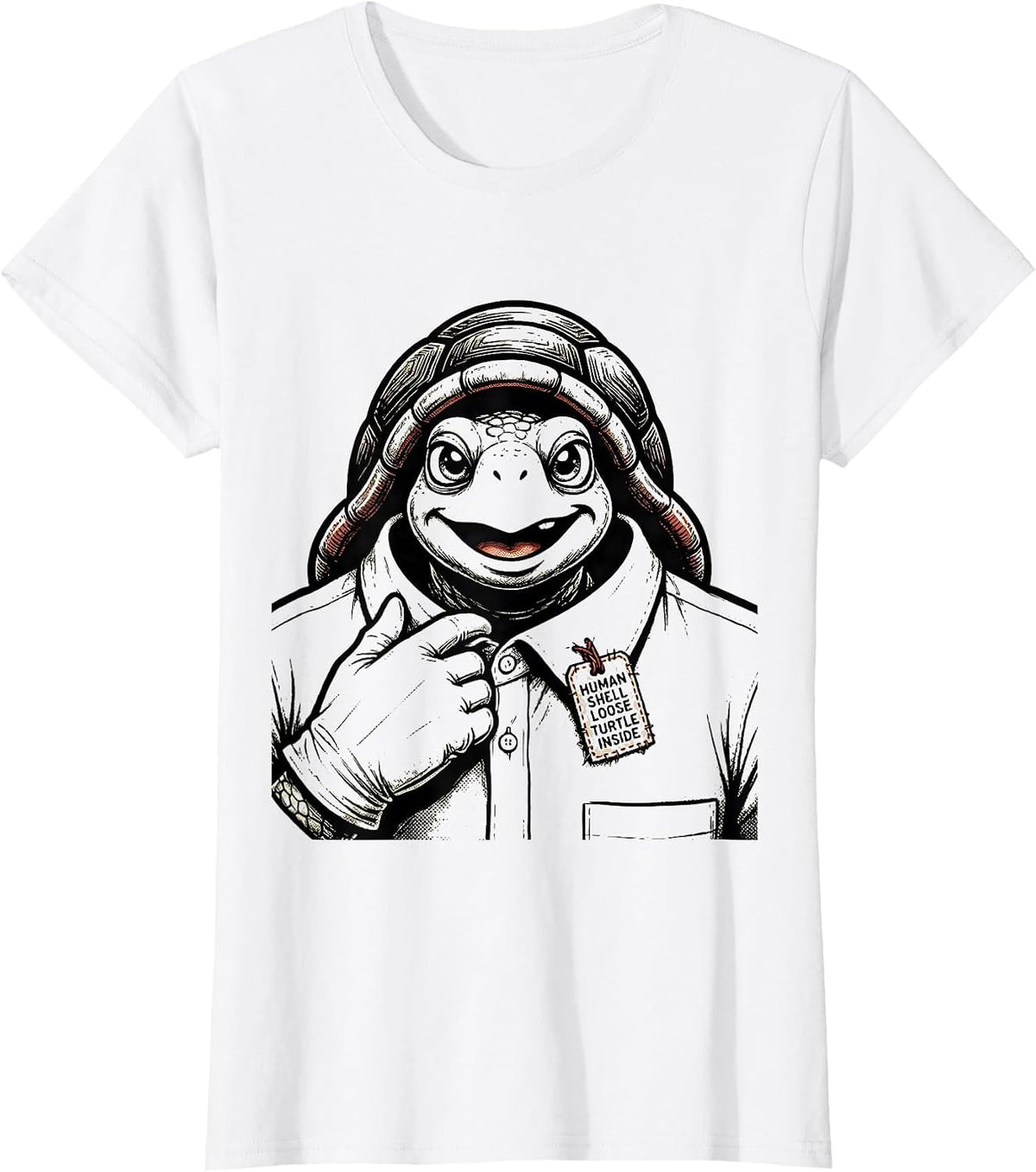Human Shell Loose Turtle Inside Retro Cartoon Halloween T-Shirt - White
