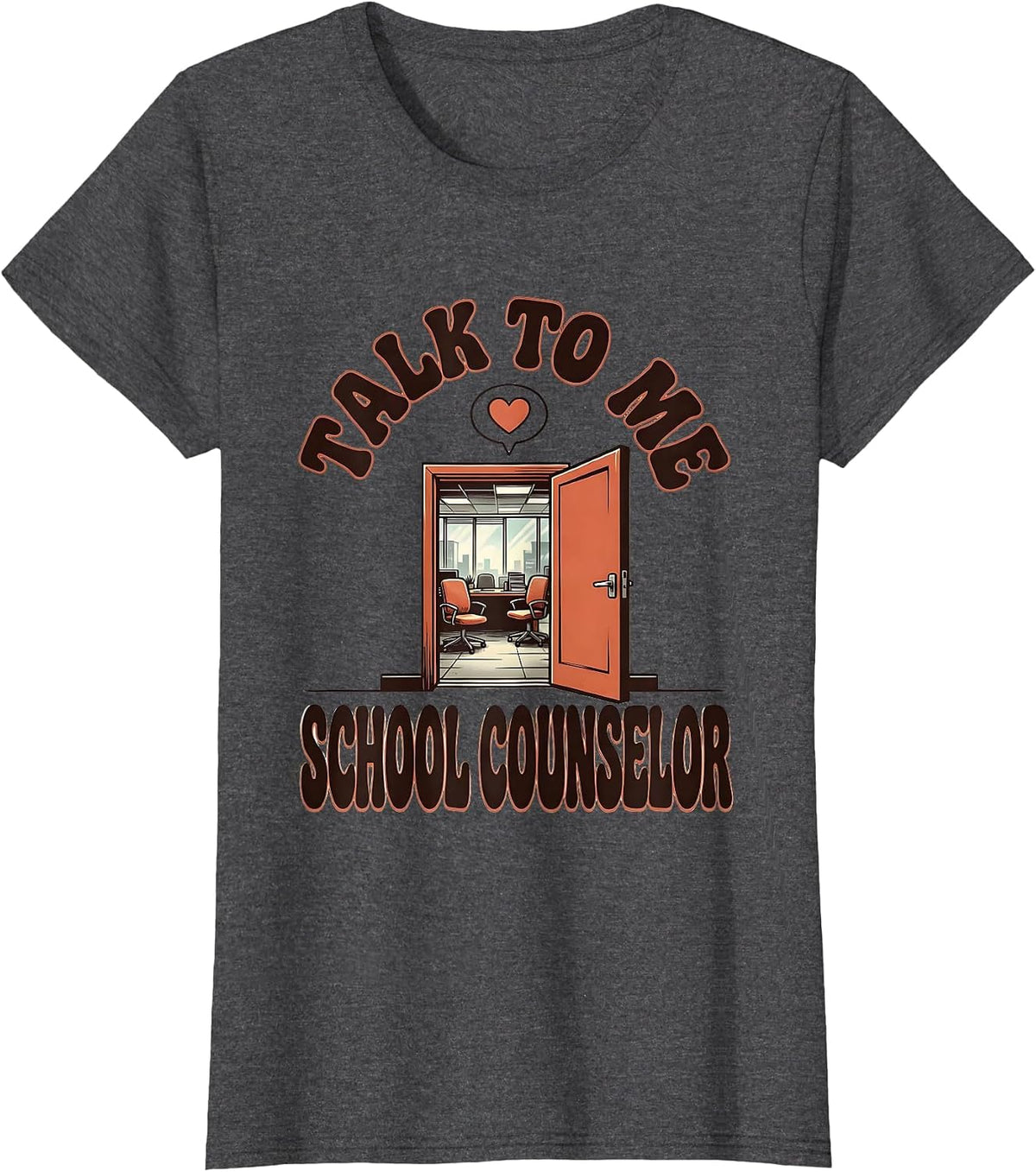 Women's Talk To Me, School Counselor Groovy Retro Humor T-Shirt - Dark Heather Grey