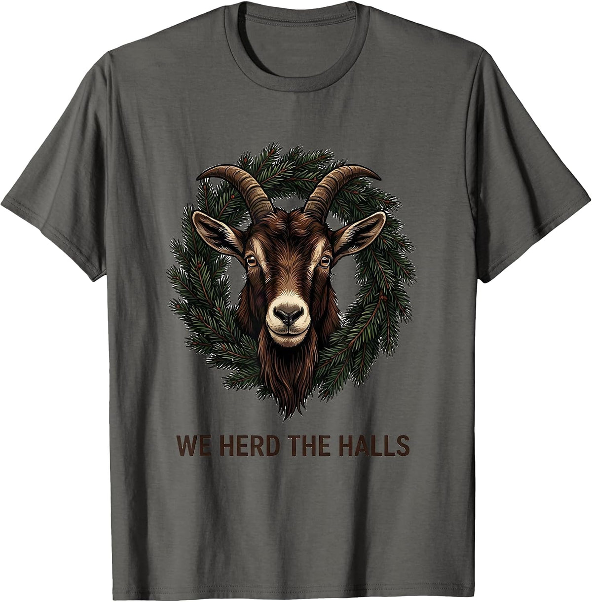 Men's We Herd the Halls Funny Goat Lover Christmas Humor T-Shirt - Asphalt Grey