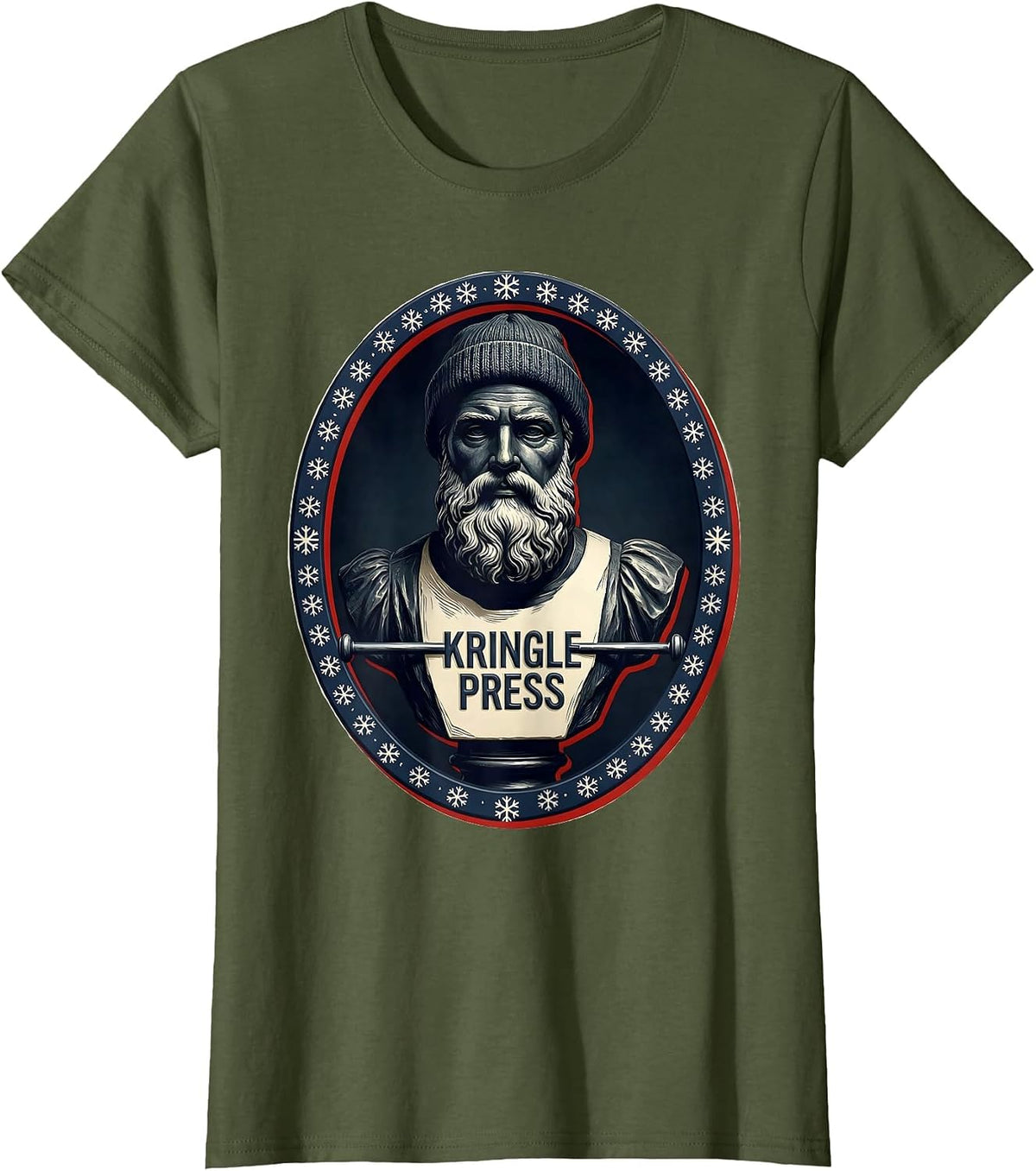 Women's Kringle Press Funny Christmas Gym Bodybuilding Workout T-Shirt - Olive Green