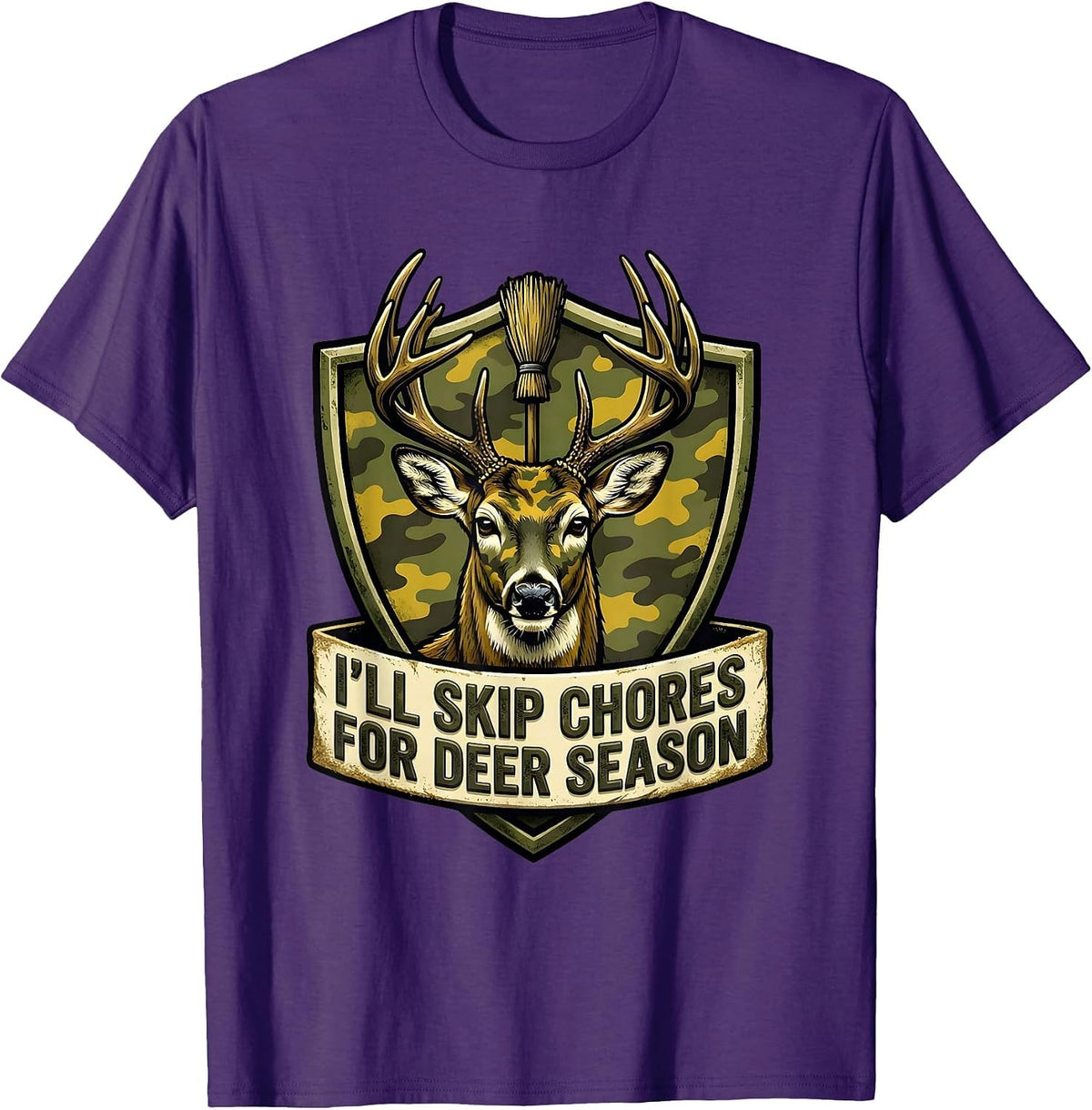 Men's I’ll Skip Chores For Deer Season Funny Hunting Dad Humor T-Shirt - Purple