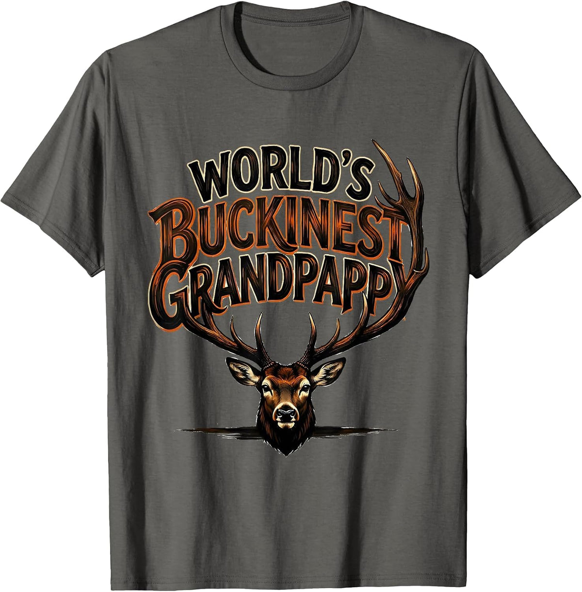 World's Buckinest Grandpappy Funny Deer Hunting Dad Joke T-Shirt - Asphalt Grey