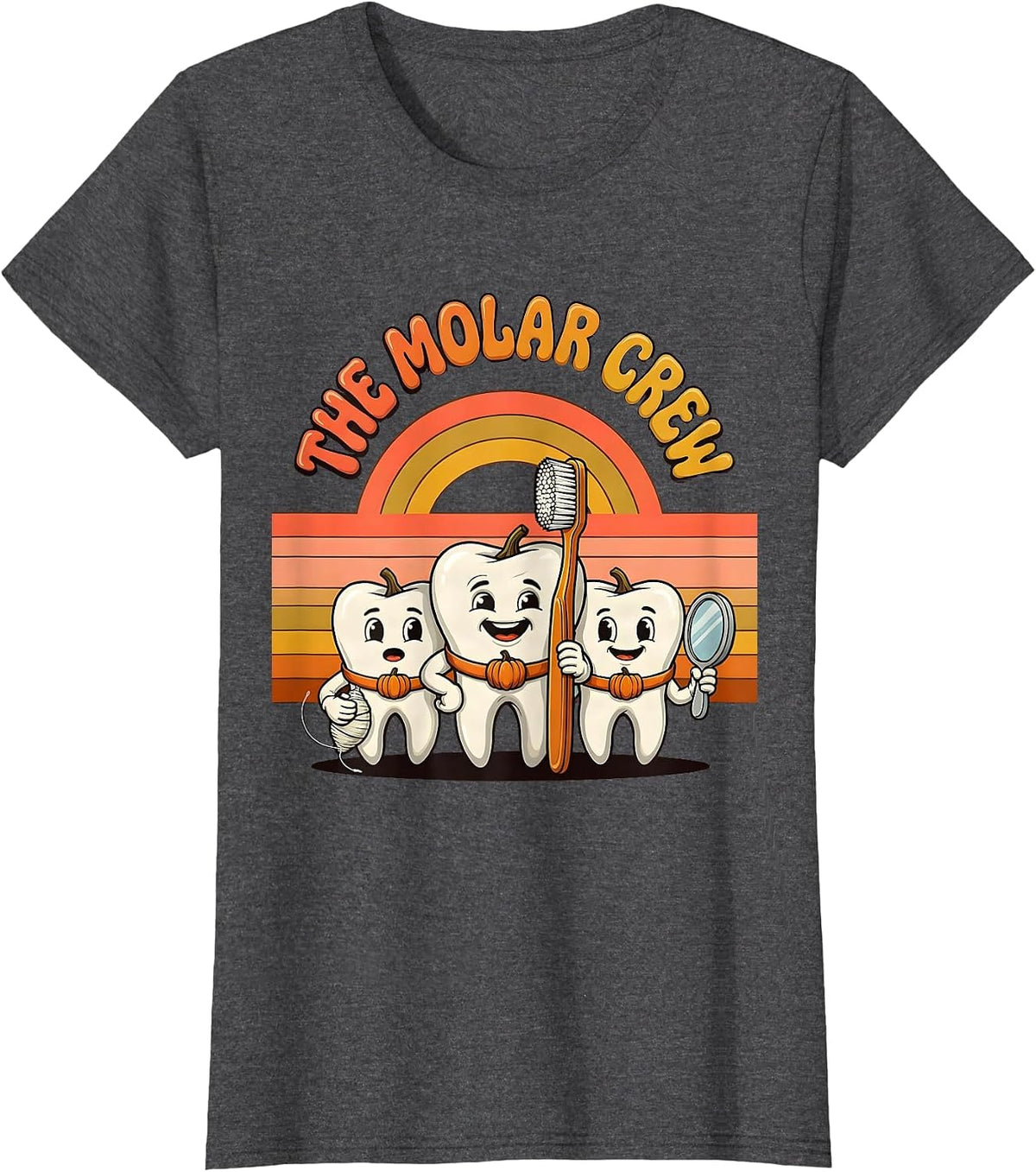 Women's The Molar Crew Retro 70s Halloween Dentist Costume Dental T-Shirt - Dark Heather Grey