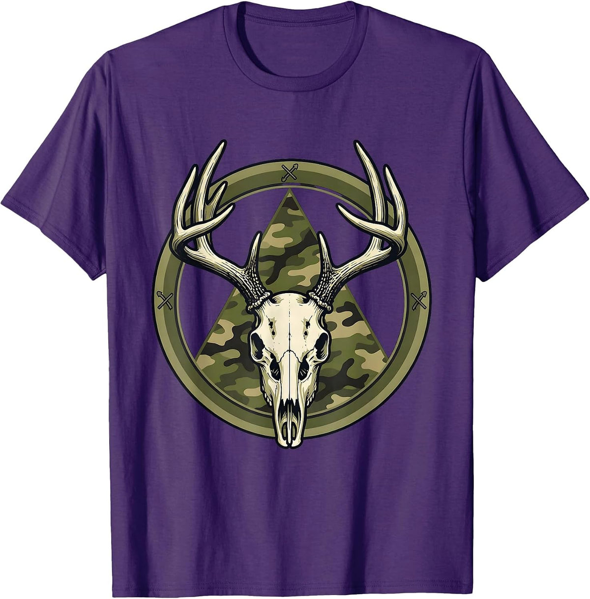 Whitetail Skull Camo Deer Hunting Dad Humor T-Shirt - Purple
