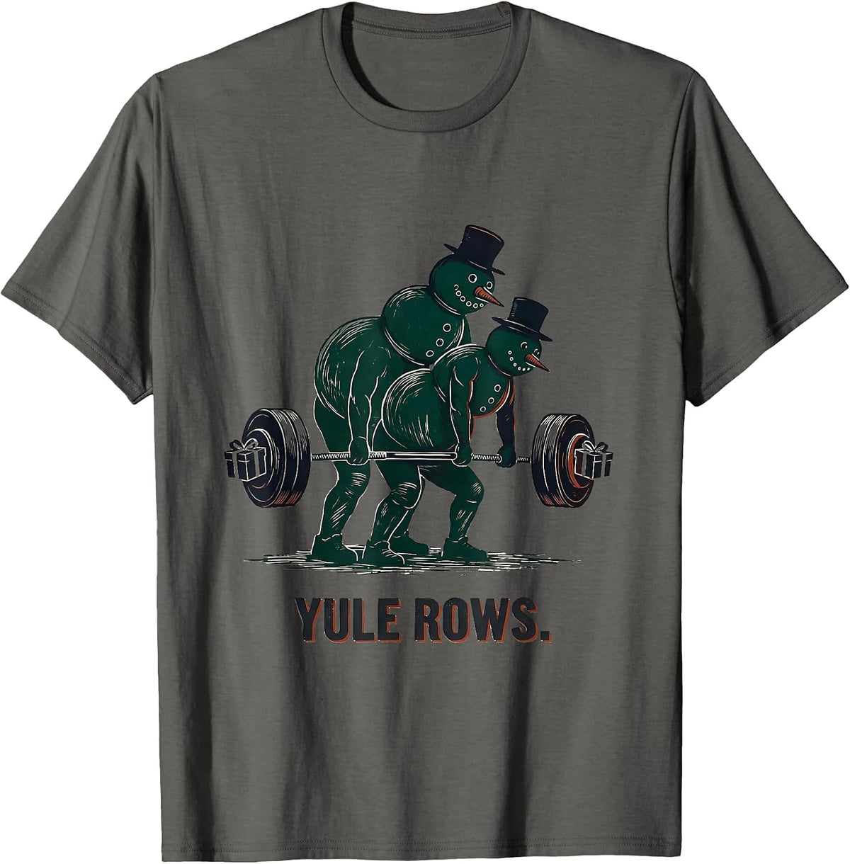Yule Rows Funny Christmas Gym Weightlifting Workout Gift T-Shirt - Asphalt Grey