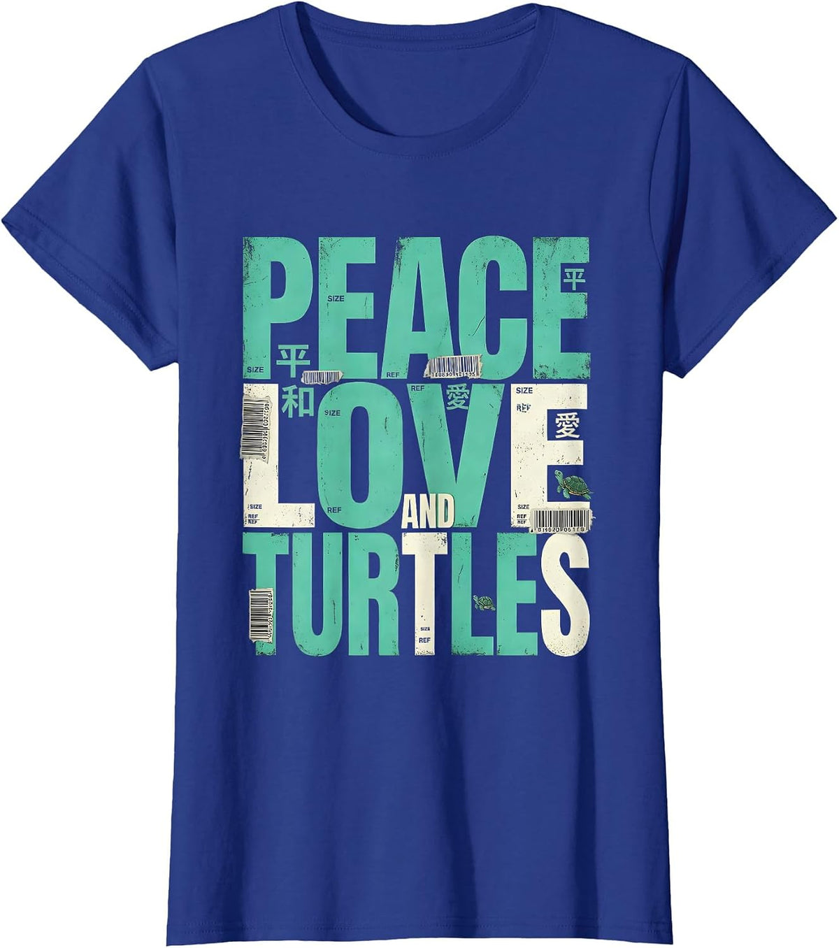 Women's Peace Love and Turtles Nature Lover Design T-Shirt - Royal Blue