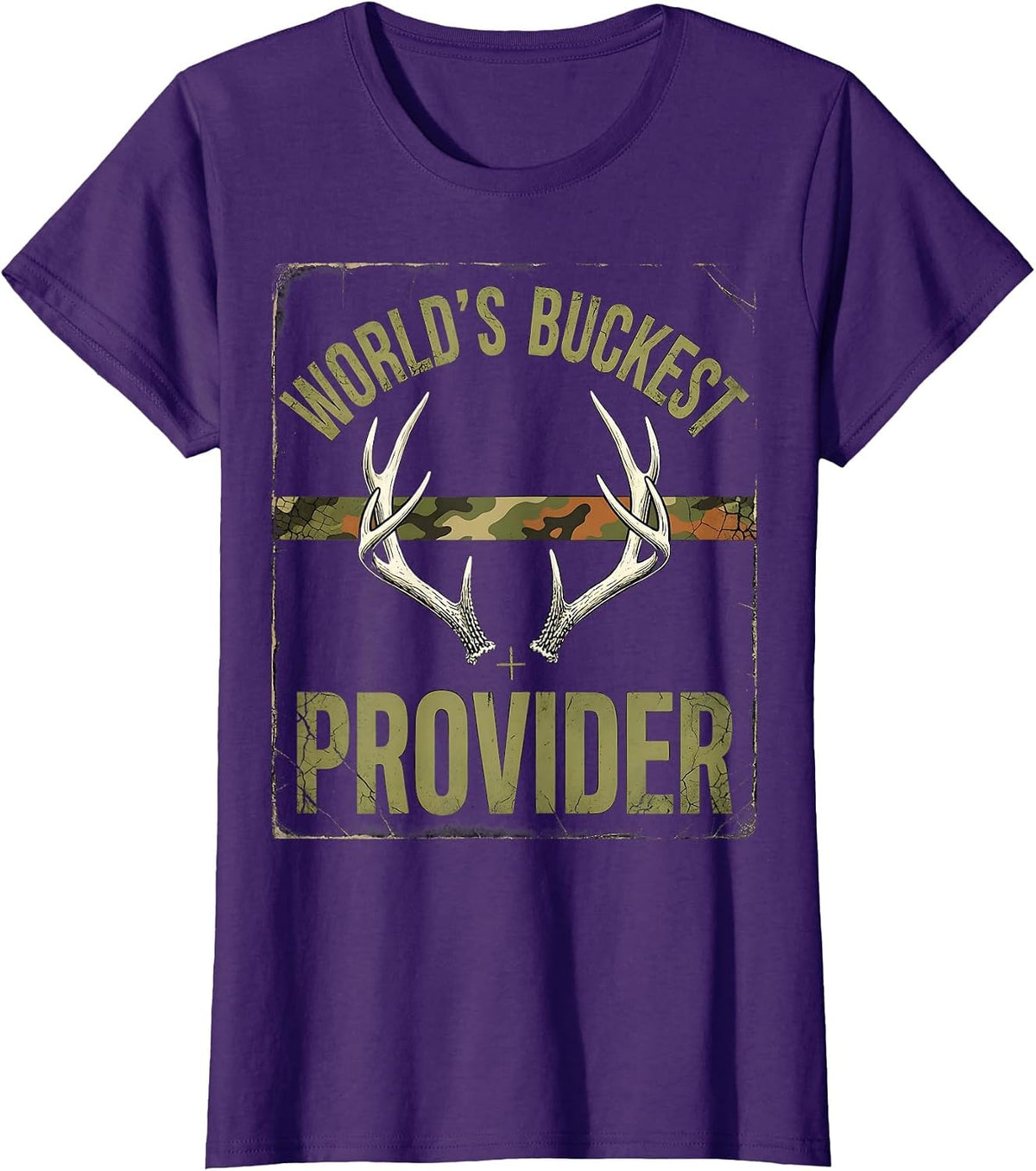Women's World's Buckest Provider Distressed Deer Hunting Camo Dad T-Shirt - Purple