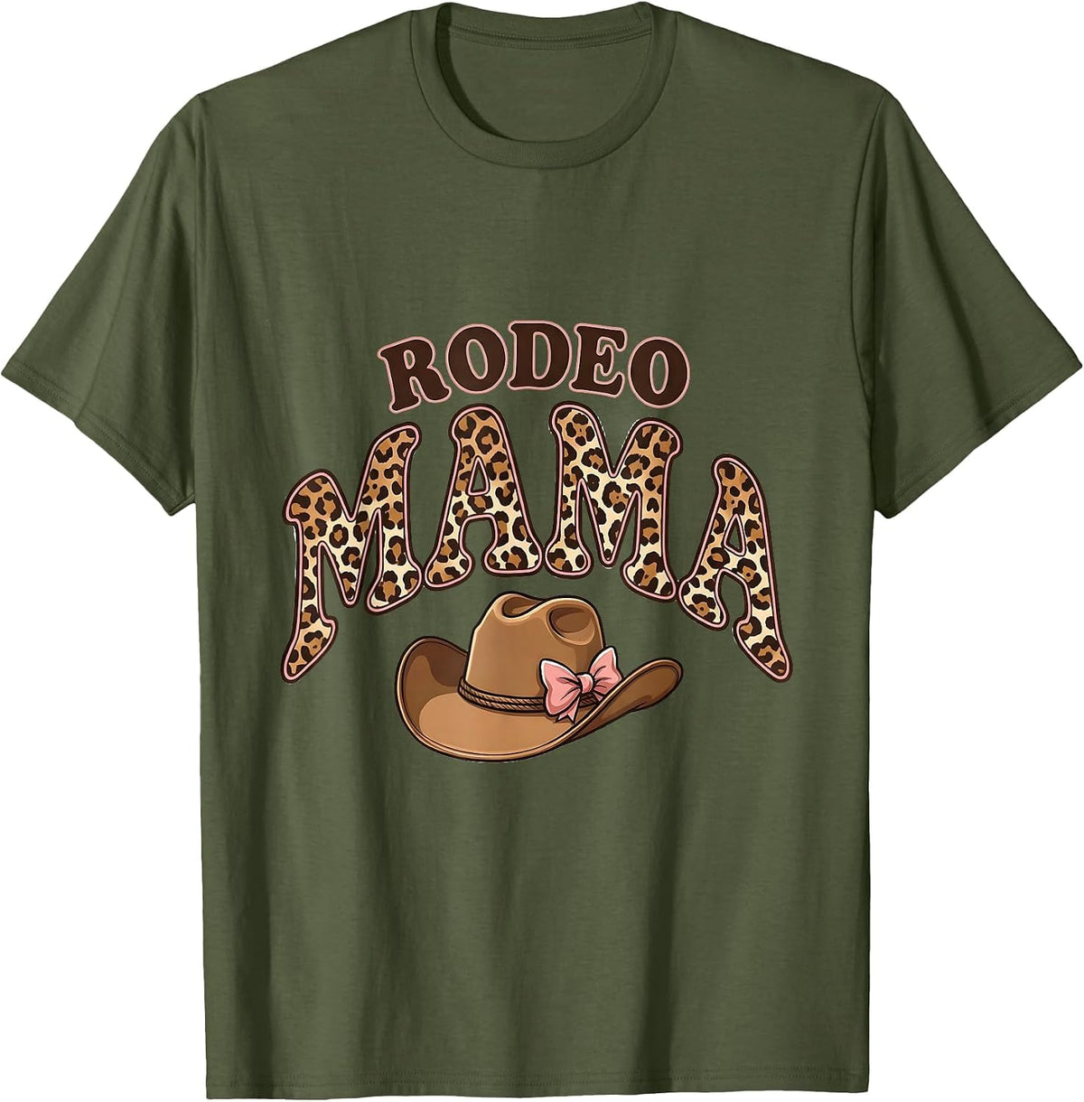 Rodeo Mama Leopard Print Cowgirl Birthday Party Family T-Shirt - Olive Green