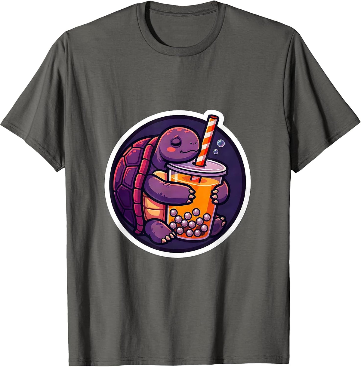 Sleepy Turtle Kawaii Boba Tea Bubble Tea Lover T-Shirt - Asphalt Grey