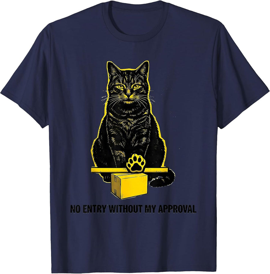 No Entry Without My Approval Funny Science Cat Owner Quantum T-Shirt - Navy Blue