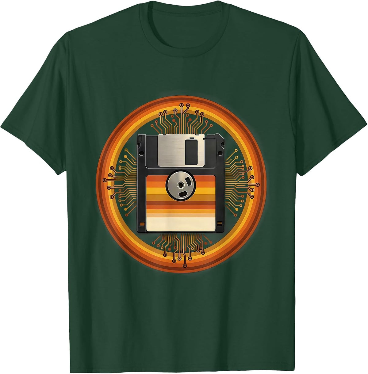 Men's Retro Floppy Disk Circuit Board 80s Tech Art T-Shirt - Dark Green