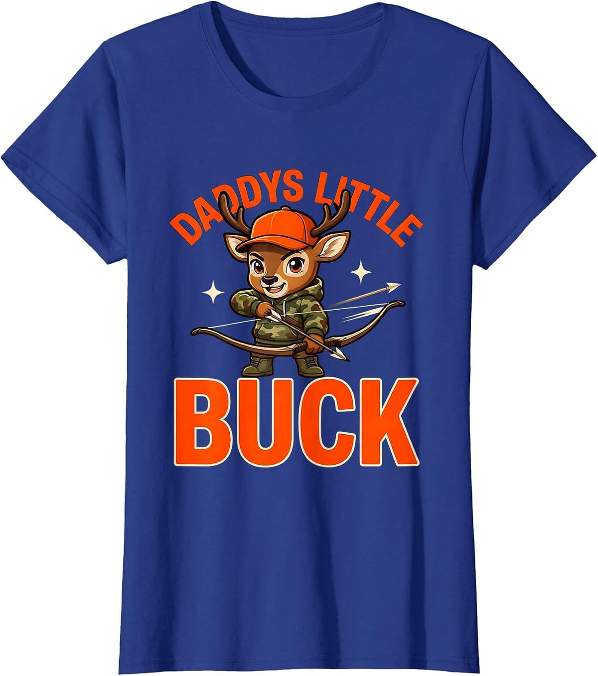 Women's DADDYS LITTLE BUCK Funny Deer Hunter Dad Fathers Day T-Shirt - Royal Blue