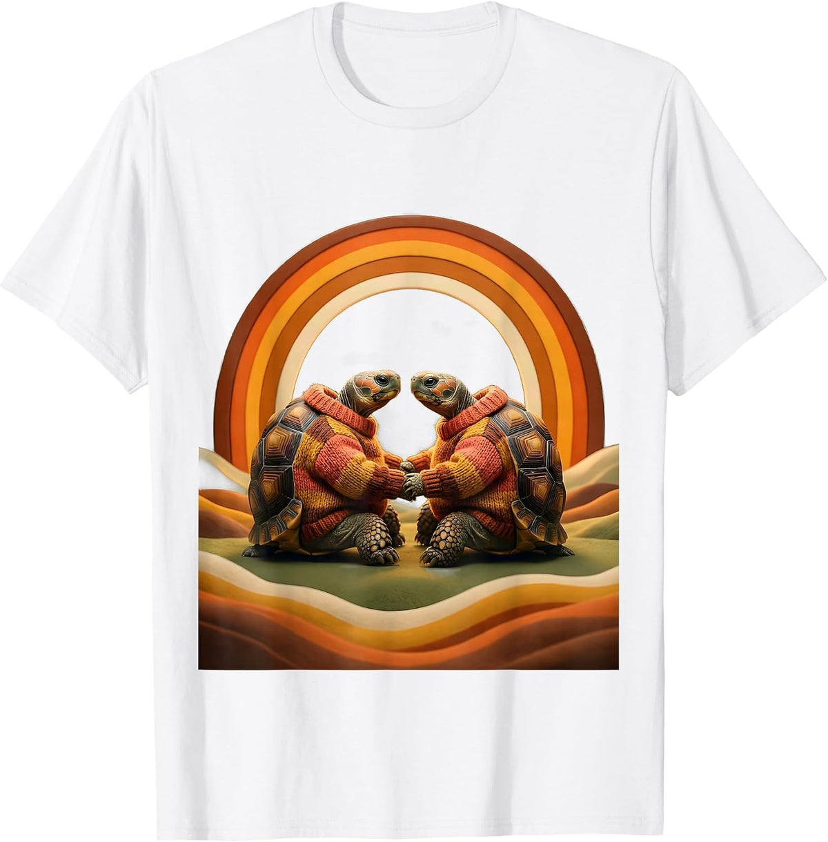 Men's Matching Sweaters Turtle Couple Cute Animal Design T-Shirt - White