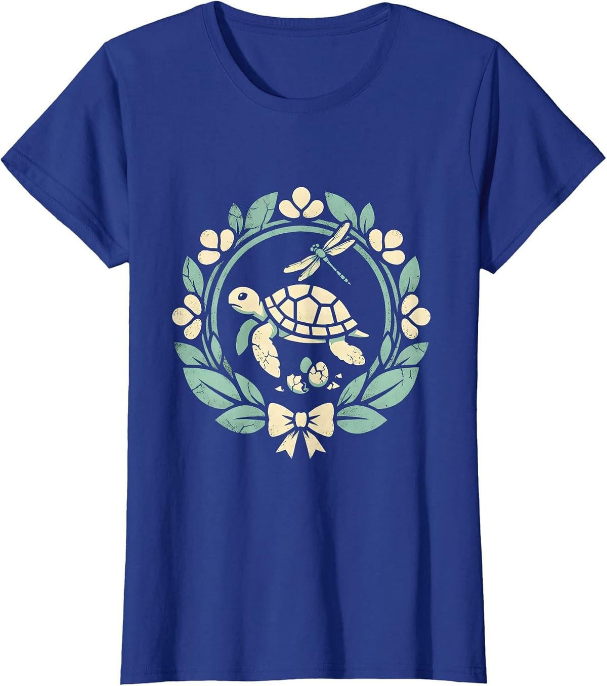 Women's Baby Sea Turtle Hatching Moonlit Beach Hawaiian T-Shirt - Royal Blue