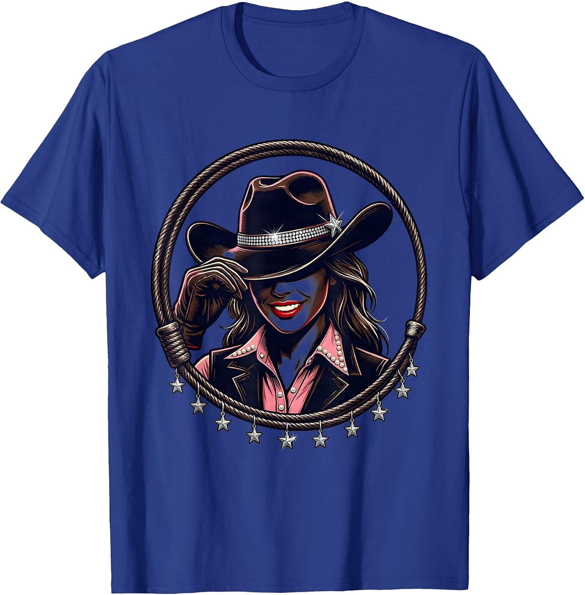 Men's Cowgirl Hat Tip Rodeo Graphic Tee T-Shirt - Royal Blue