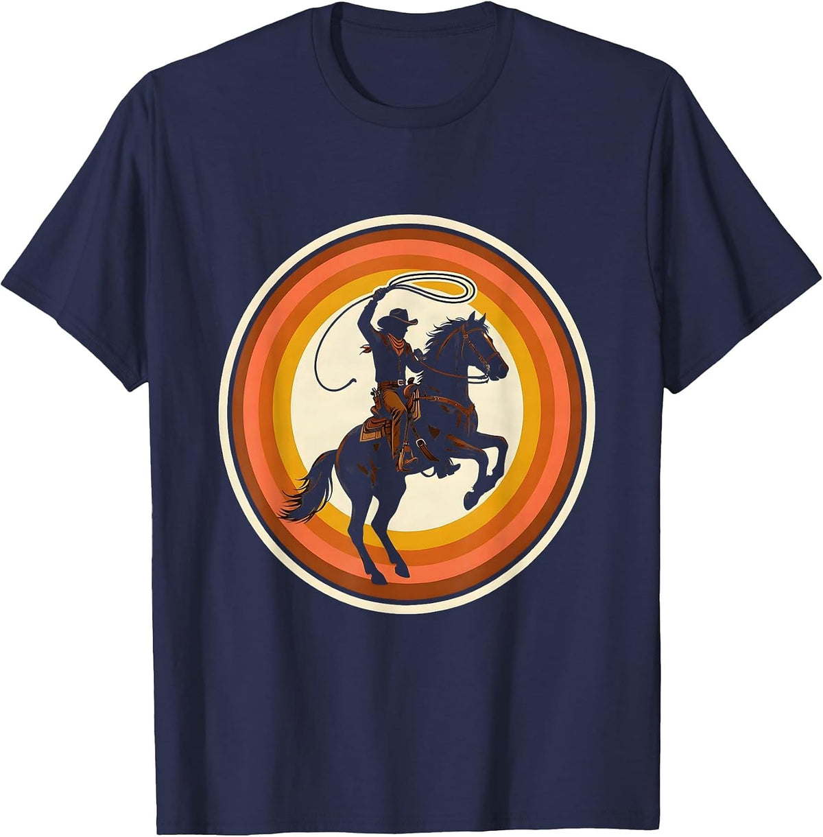 Cowgirl Lasso Rodeo Horseback Illustration T-Shirt - Navy Blue