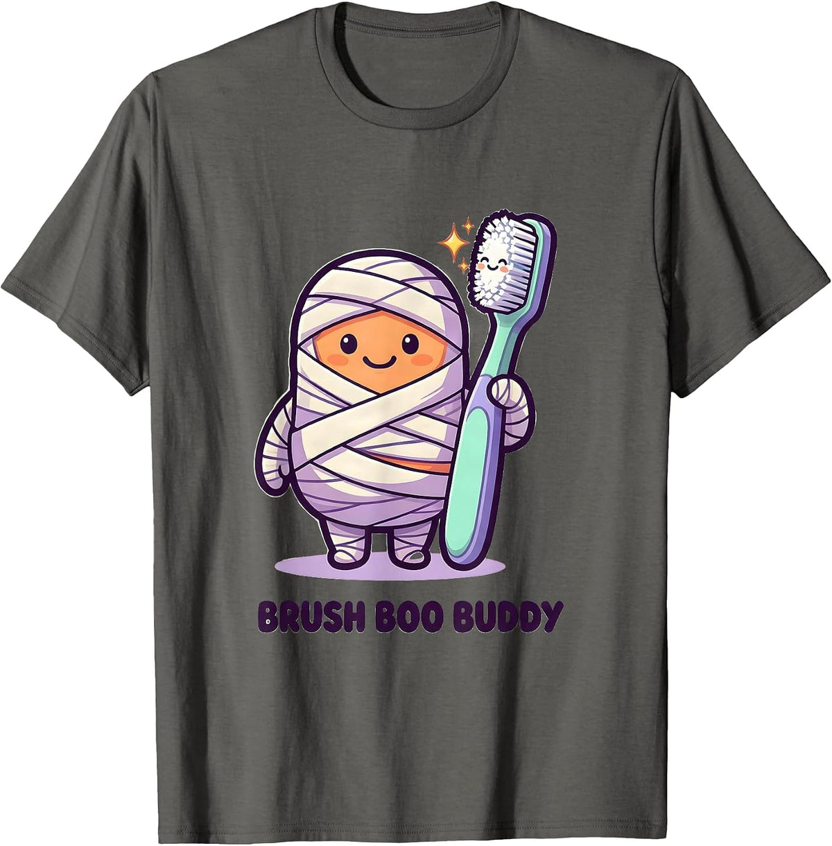 Brush Boo Buddy Cute Kawaii Halloween Dentist Dental T-Shirt - Asphalt Grey