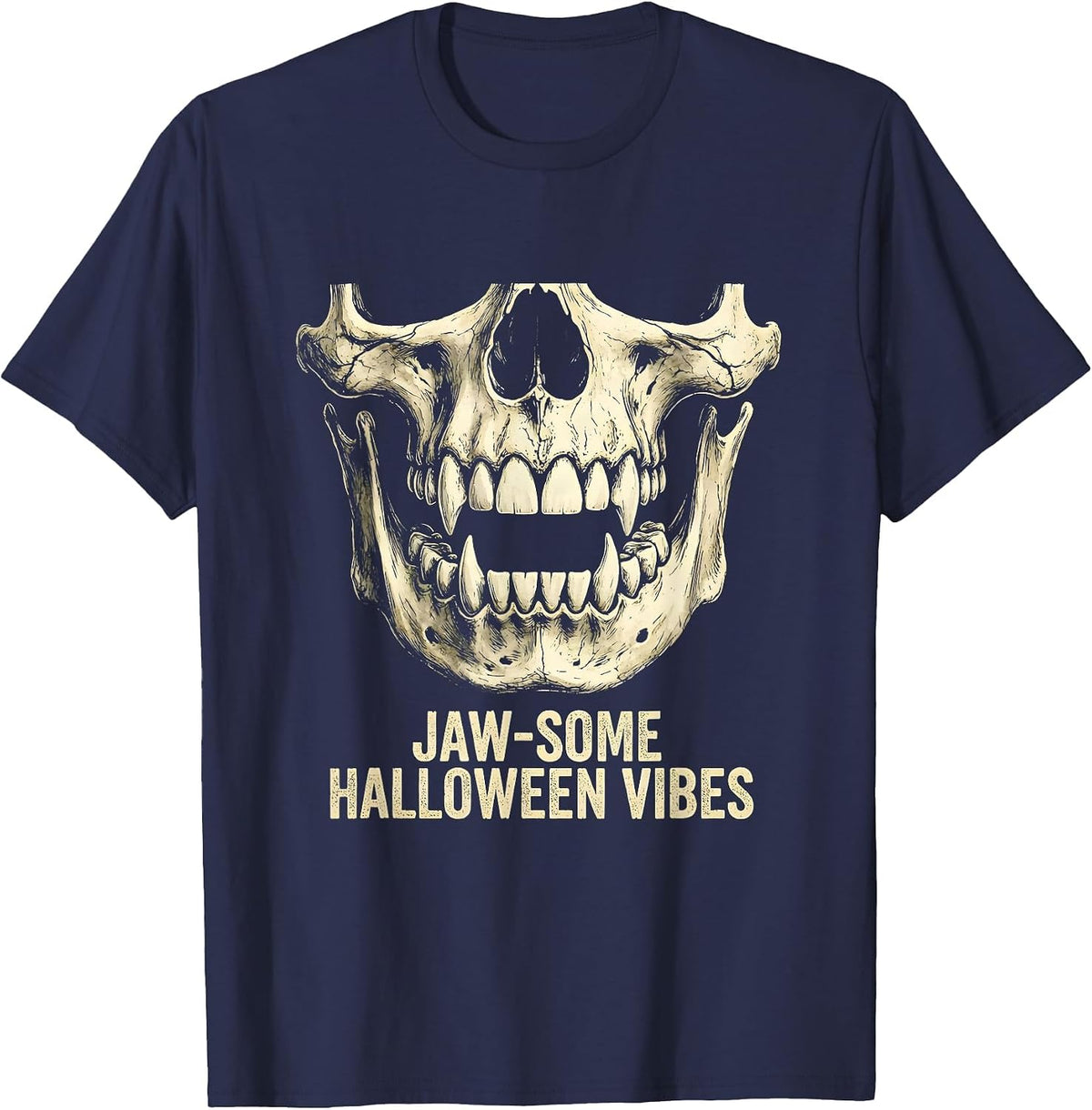 Jaw-some Halloween Vibes Dental Jaw Bone Design T-Shirt - Navy Blue