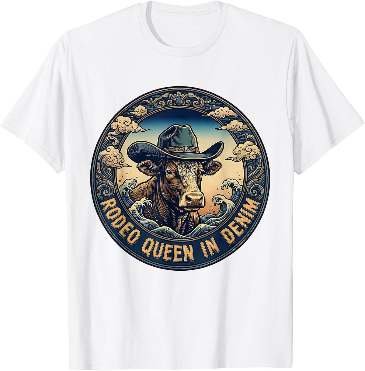 Men's Rodeo Queen In Denim Cowgirl Design T-Shirt - White