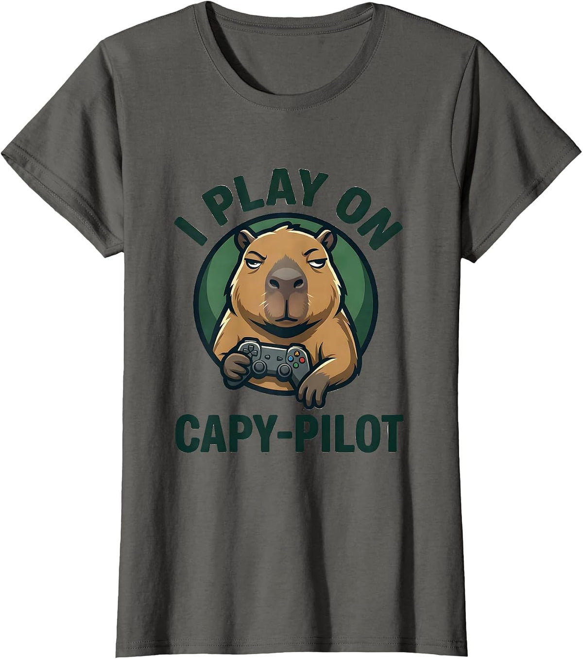 Women's I Play On Capy-Pilot Funny Capybara Gamer Meme Humor T-Shirt - Asphalt Grey