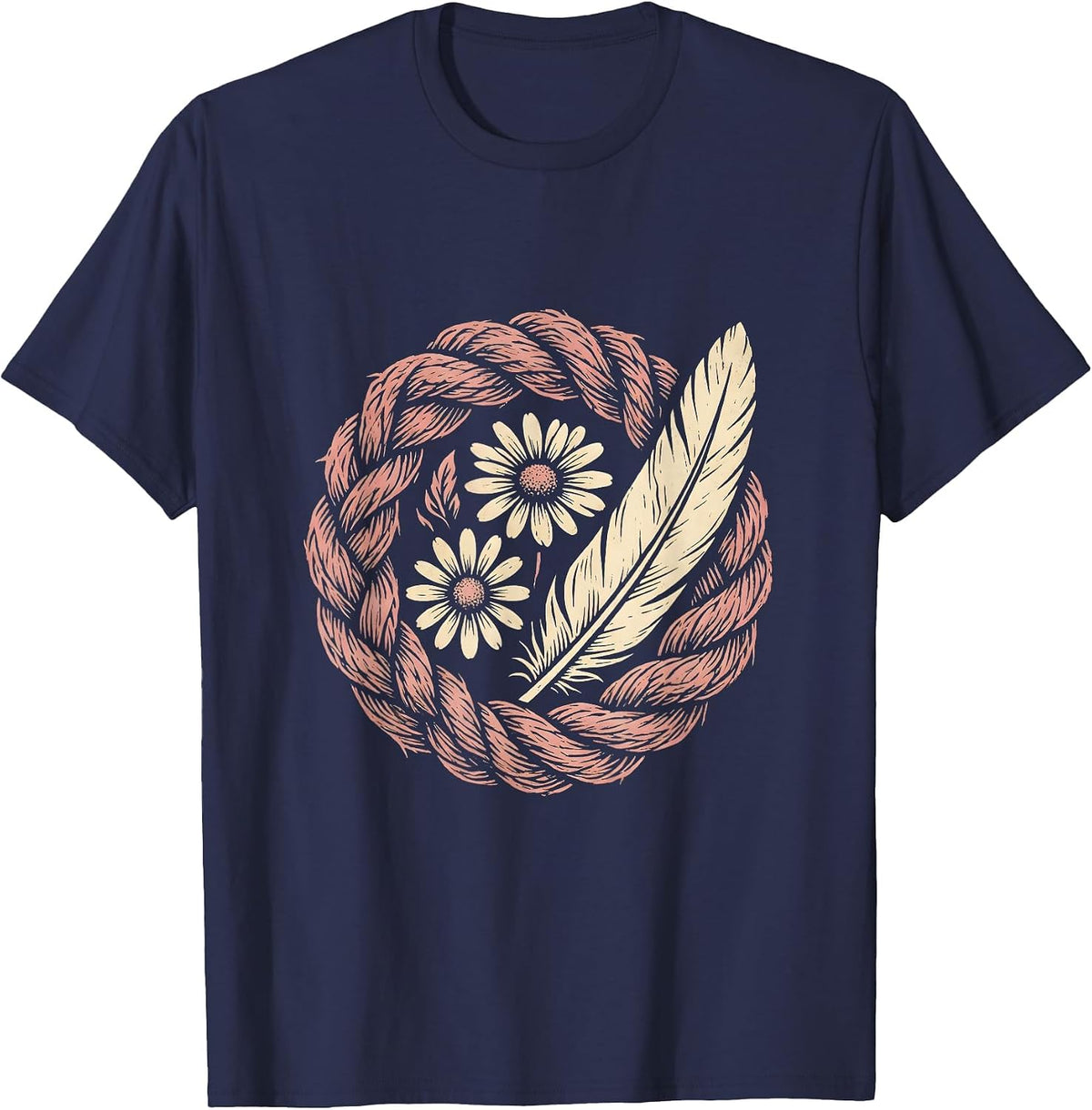 Western Wildflower Braided Hair Boho Graphic T-Shirt - Navy Blue
