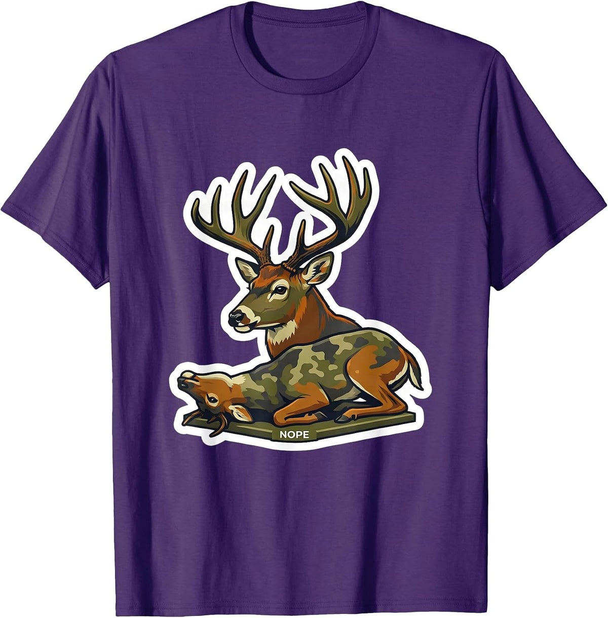 Nope Funny Camo Deer Hunting Buck Humor Sticker T-Shirt - Purple
