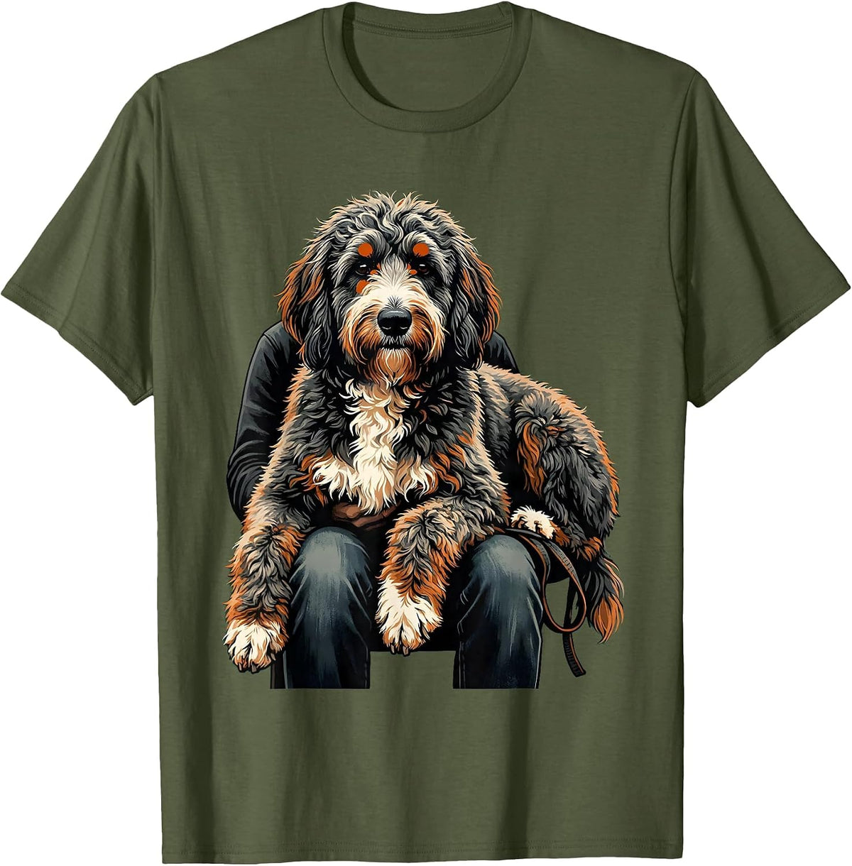 Bernedoodle Shaggy Dog Lover Funny Screenprint Poster T-Shirt - Olive Green