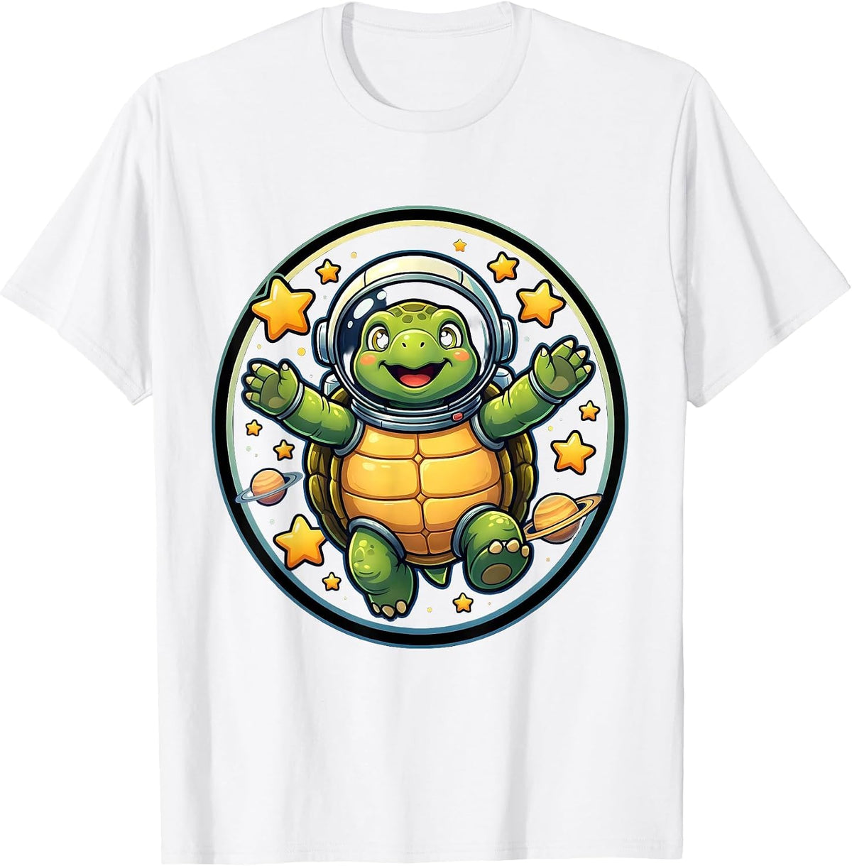 Men's Turtle Astronaut Floating in Outer Space T-Shirt - White