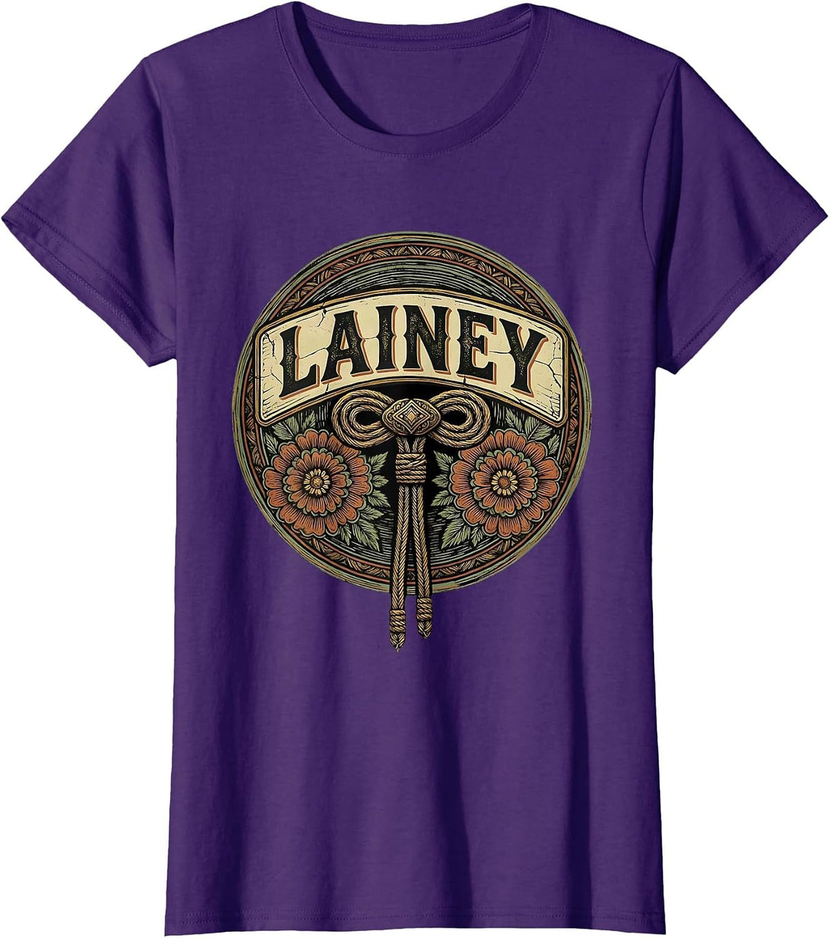 Women's Lainey Boho Folk Floral Western Cowgirl Name Personalized T-Shirt - Purple