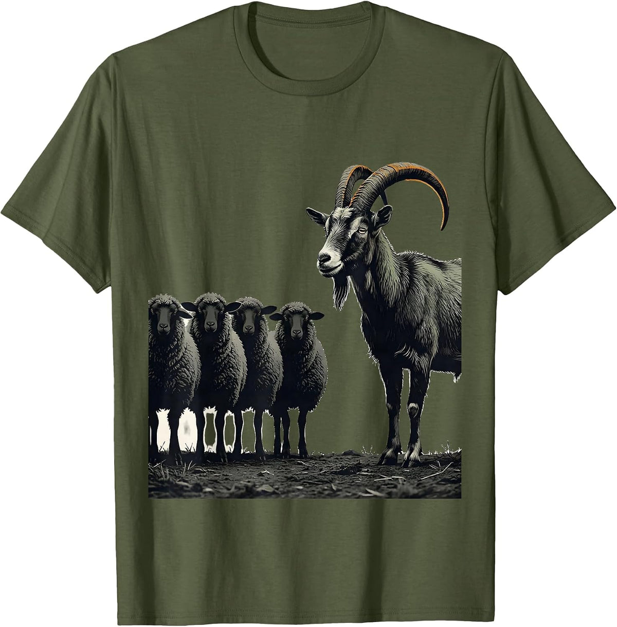 Goat and Sheep Animal Humor Novelty T-Shirt - Olive Green