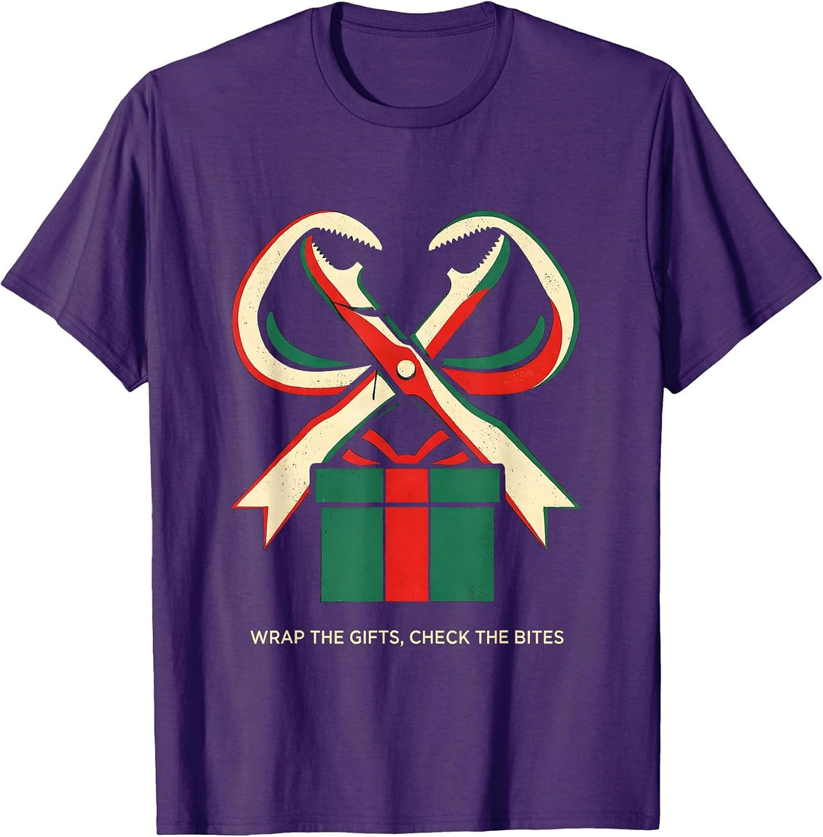 Wrap The Gifts Check The Bites Funny Dentist Christmas T-Shirt - Purple