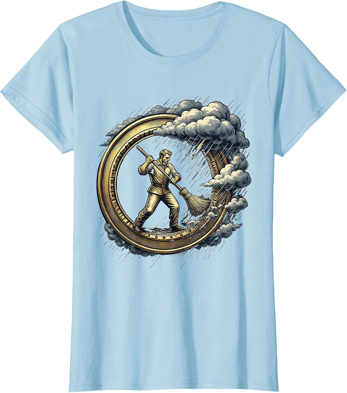 Emotional Support Husband Storm Chaser Broom Art T-Shirt - Baby Blue