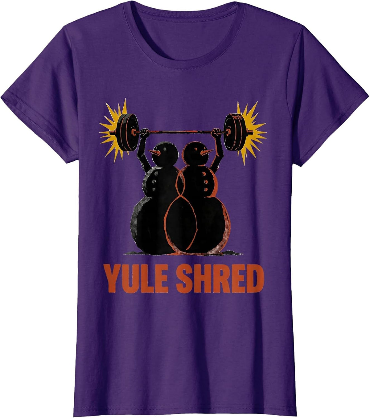 Women's Yule Shred Midcentury Modern Christmas Gym Weightlifting T-Shirt - Purple