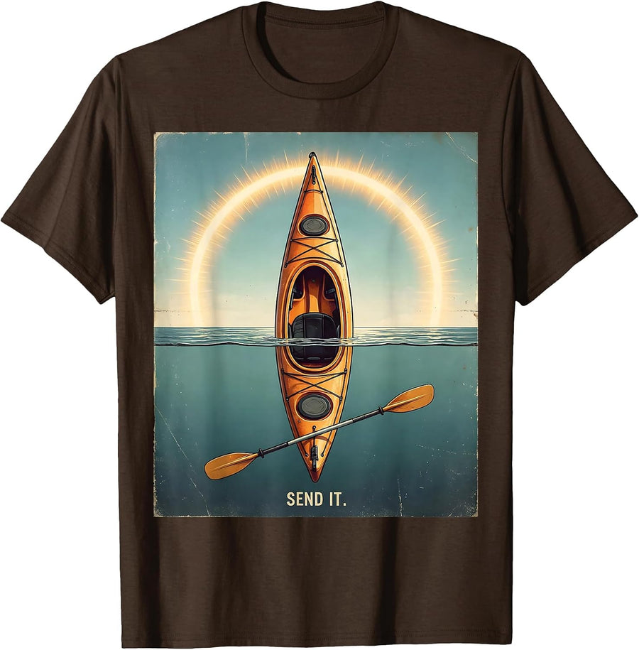 Men's Kayak Hull Vintage Kayak Lover Kayaking Gift T-Shirt - Brown
