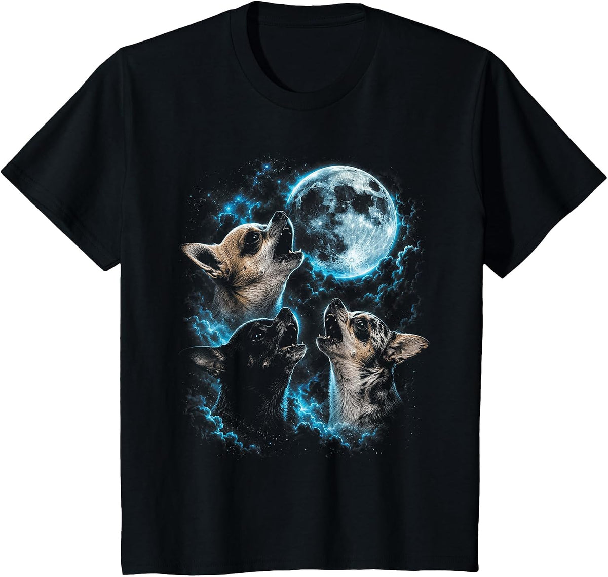 Funny Chihuahua Howling to The Moon Vintage 90s Retro Animal T-Shirt - Black