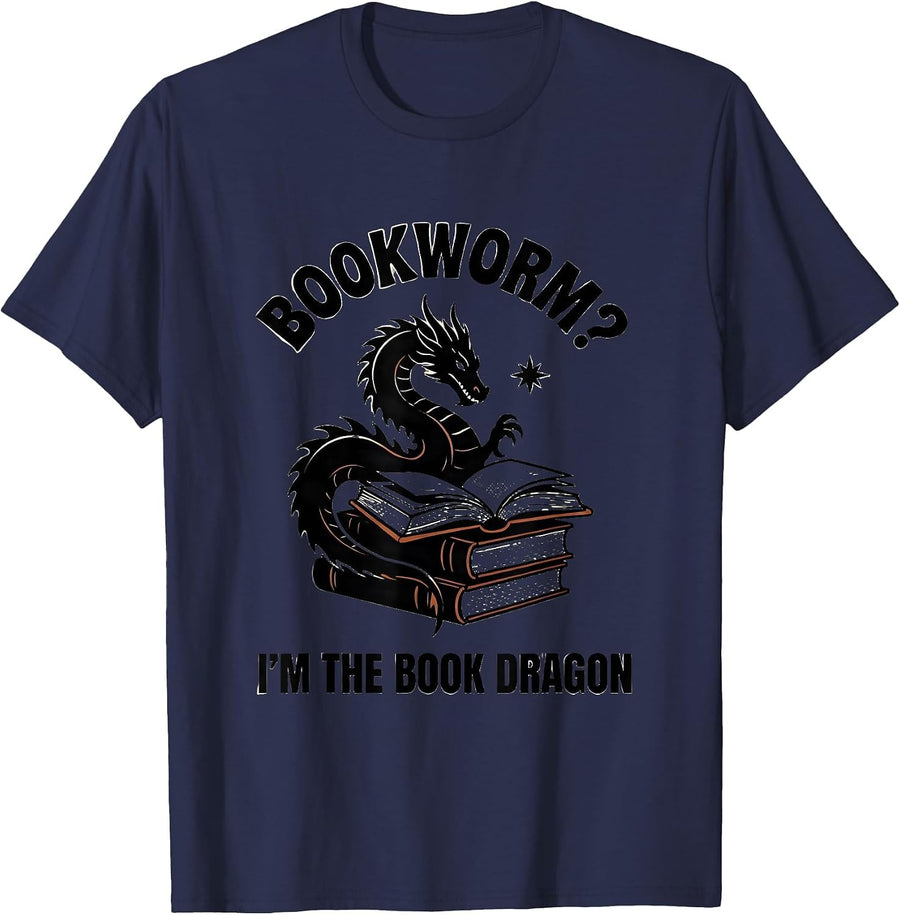 Bookworm? I’m The Book Dragon Fantasy Humor Book Lover Gift T-Shirt - Navy Blue