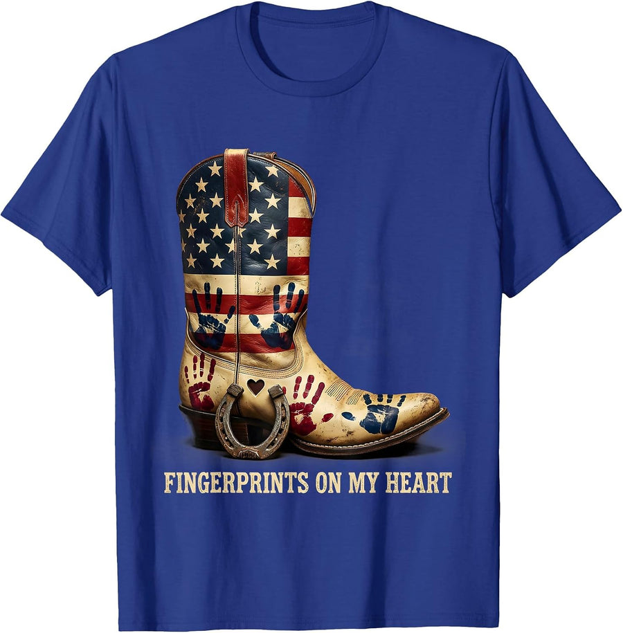 Fingerprints On My Heart Preschool Teacher Design T-Shirt - Royal Blue