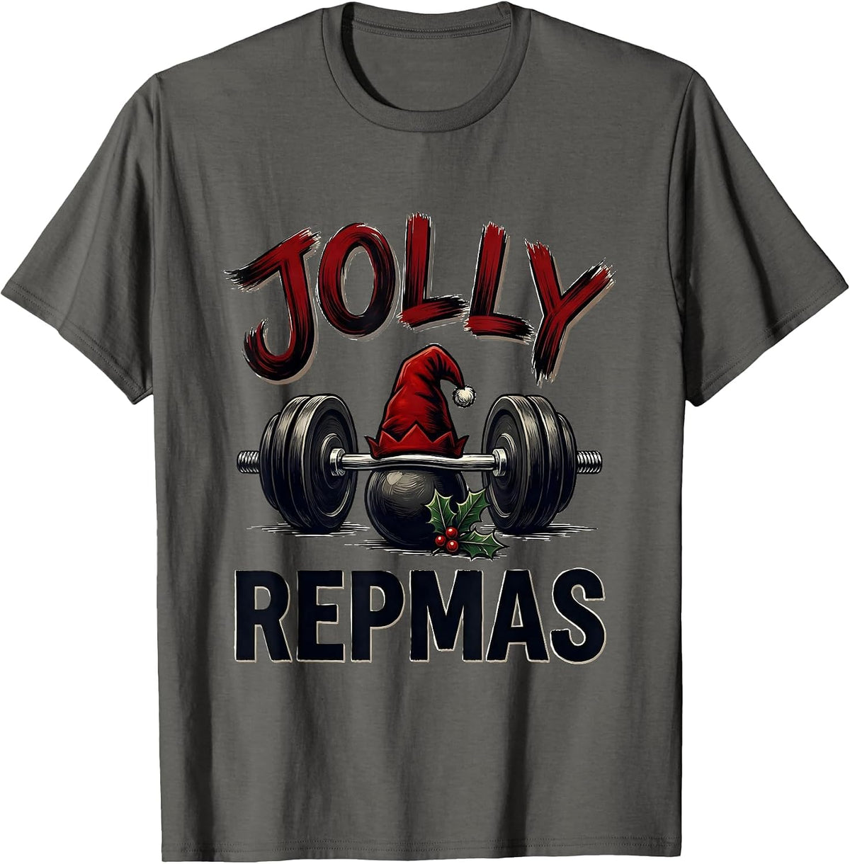Men's Jolly Repmas Funny Christmas Gym Weightlifting Workout Gift T-Shirt - Asphalt Grey