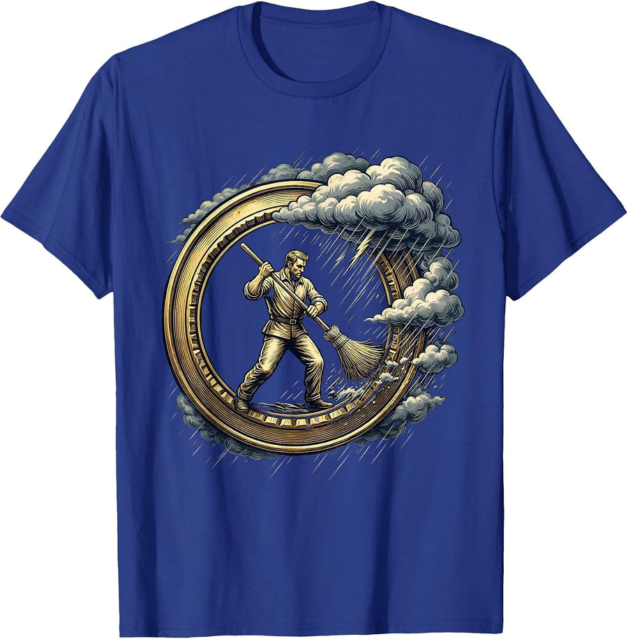 Emotional Support Husband Storm Chaser Broom Art T-Shirt - Royal Blue