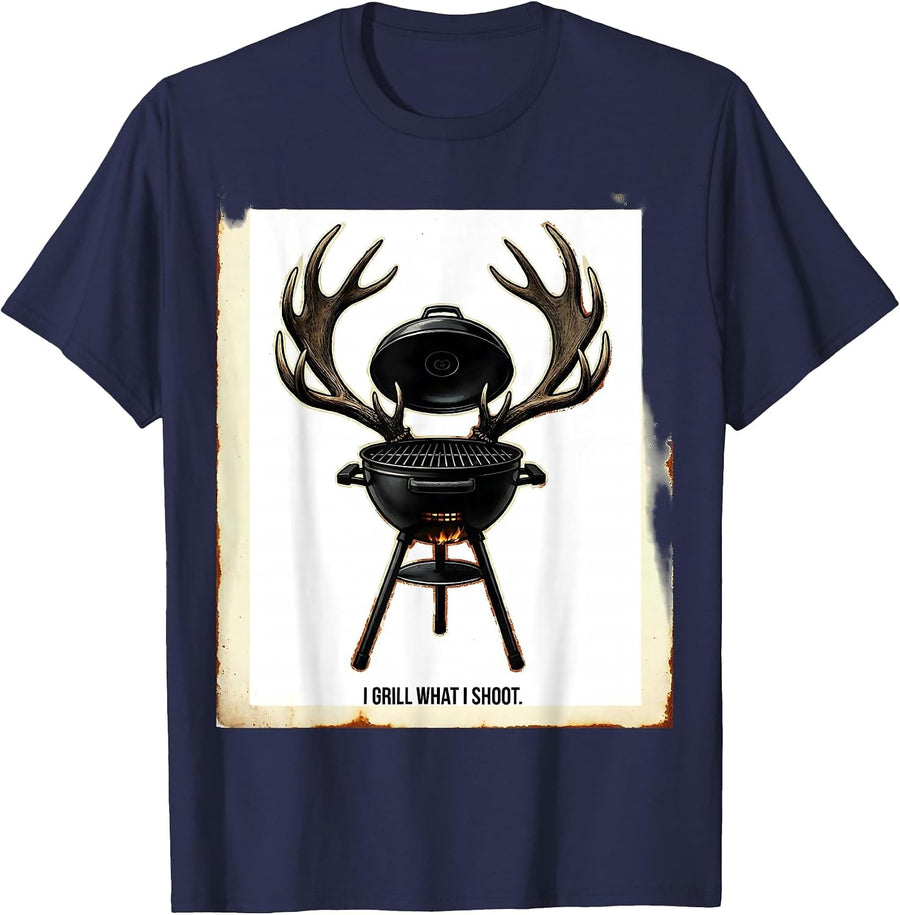 I Grill What I Shoot Funny Deer Hunting Camo Dad Humor T-Shirt - Navy Blue