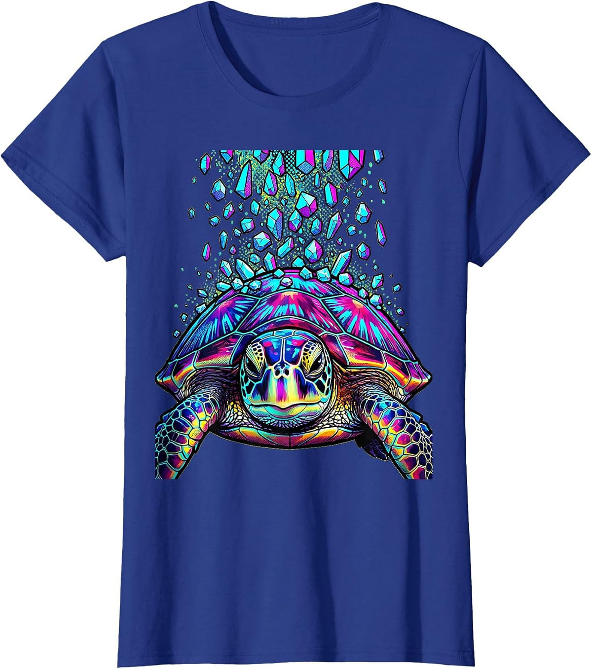 Women's Sea Turtle Salty Ocean Salt Crystal Graphic T-Shirt - Royal Blue