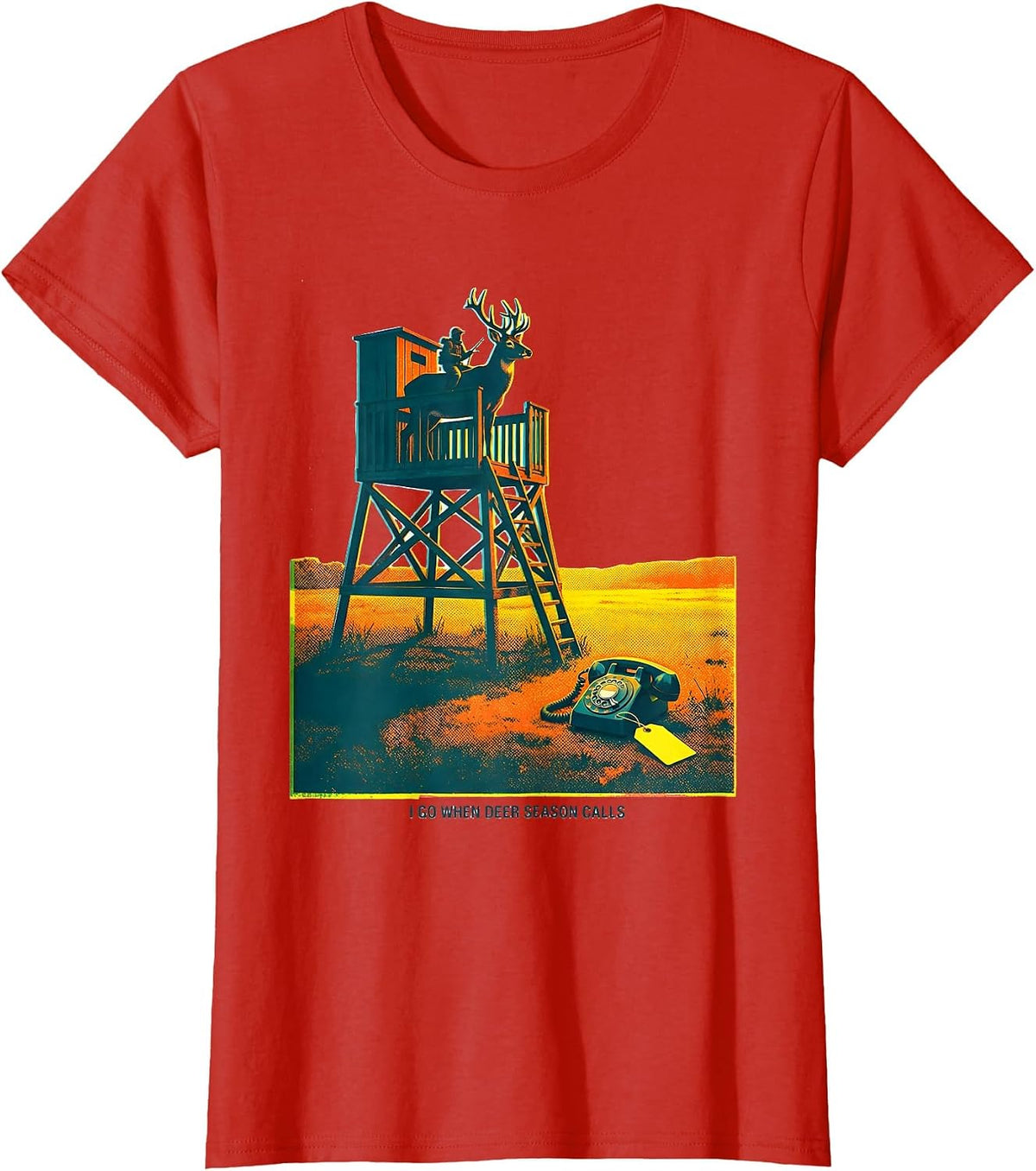 I Go When Deer Season Calls Funny Hunting Dad Humor T-Shirt - Red
