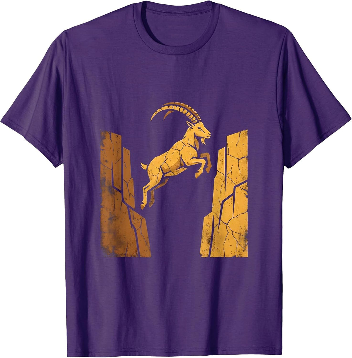 Men's Mountain Goat Leaping Cliff Faces Wildlife Design T-Shirt - Purple