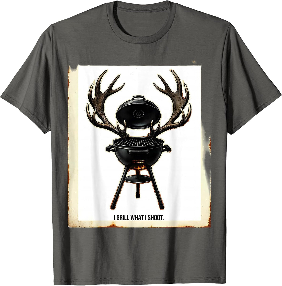 I Grill What I Shoot Funny Deer Hunting Camo Dad Humor T-Shirt - Asphalt Grey