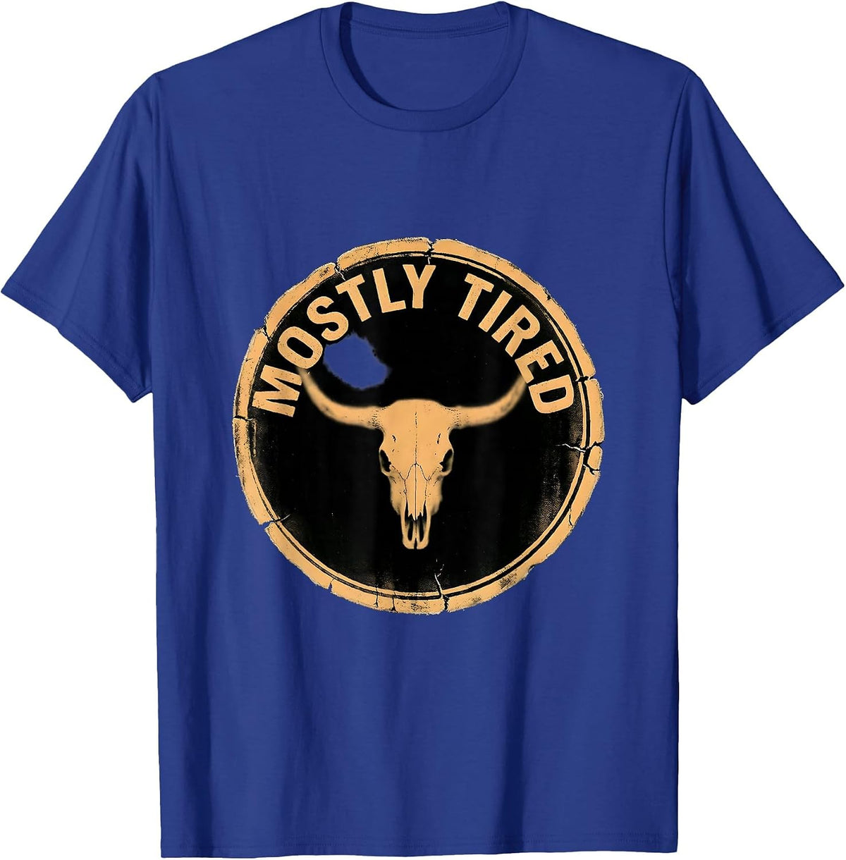 Mostly Tired Vintage Distressed Boho Western T-Shirt - Royal Blue