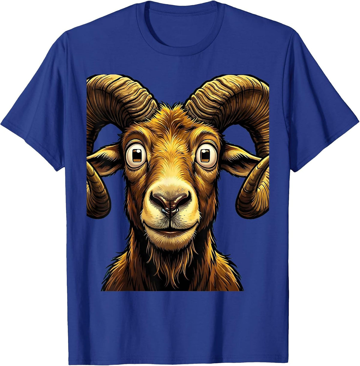 Close-Up Goat Face With Dramatic Curved Horns T-Shirt - Royal Blue