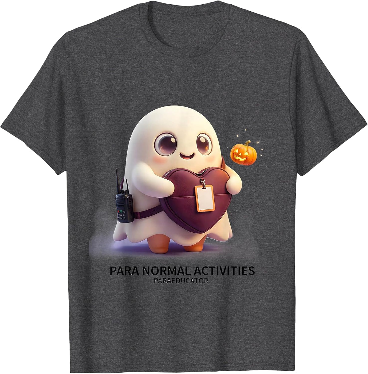 Men's Para Normal Activities Paraeducator Cute Ghost Halloween T-Shirt - Dark Heather Grey