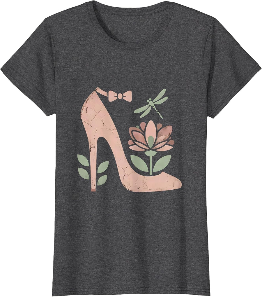 Women's High Heel Shoe Flower Garden Mimi Graphic T-Shirt - Dark Heather Grey