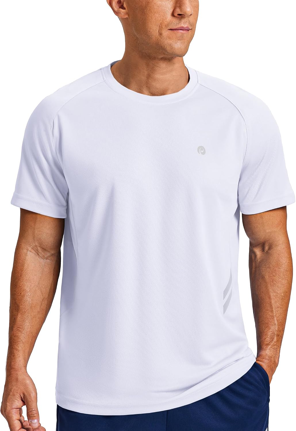 PINSPARK Men's Quick Dry Athletic Workout T-Shirts Moisture Wicking Running Shirts Short Sleeve Gym Tee - White